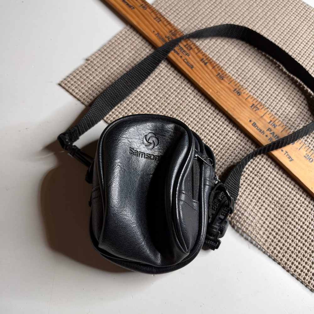 Samsonite Black Faux Leather Small Crossbody Camera Bag Utility Pouch Travel